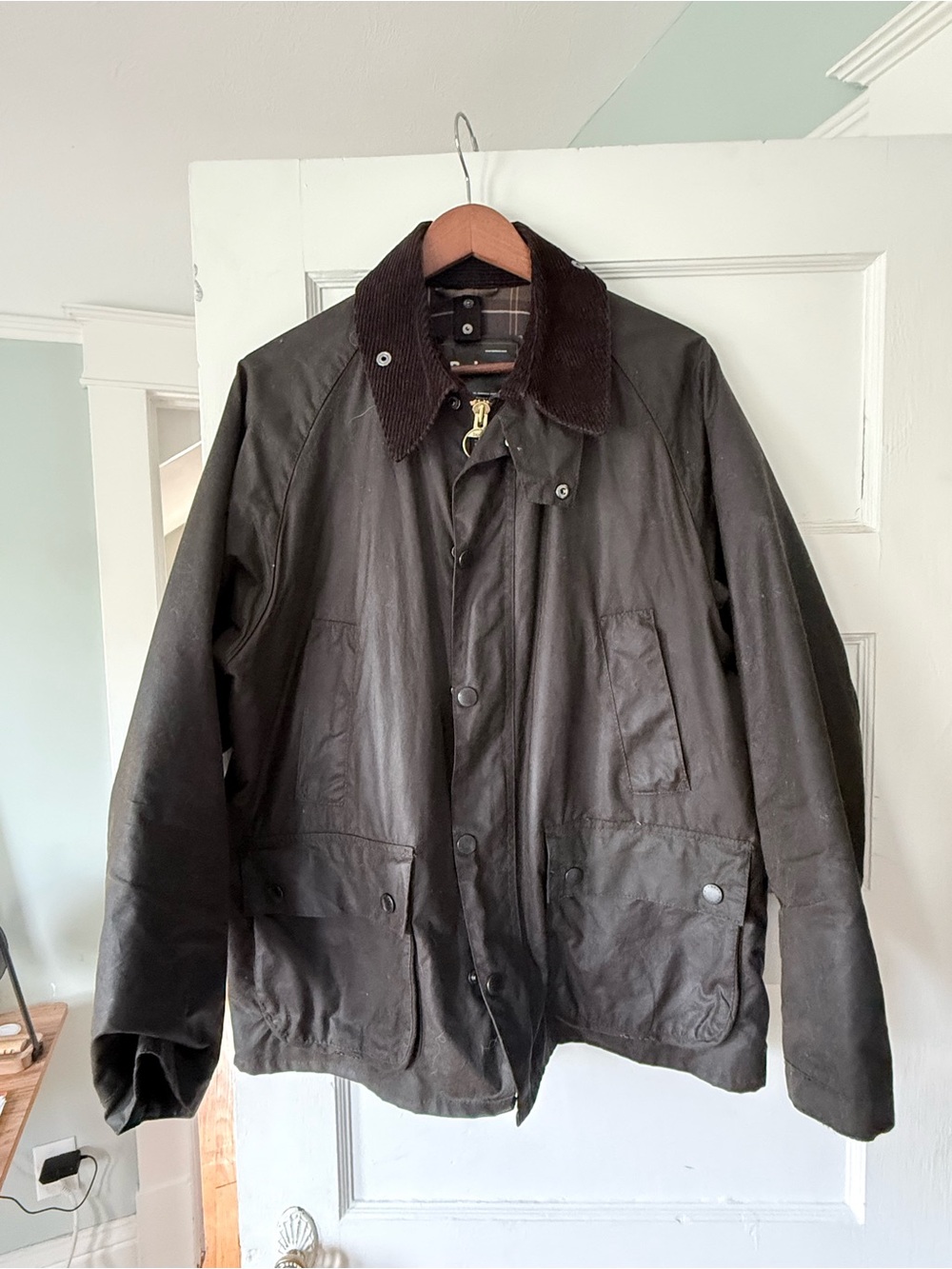 Barbour Bedale Dark Brown Waxed Cotton Field Jacket with Corduroy Collar